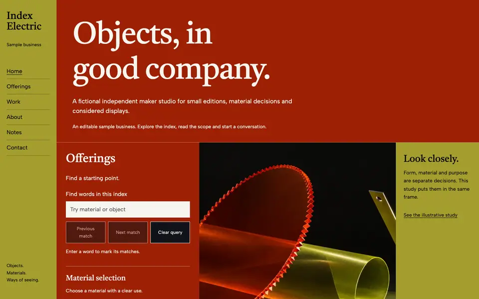 Look 1, Index Electric: sample home page on a computer