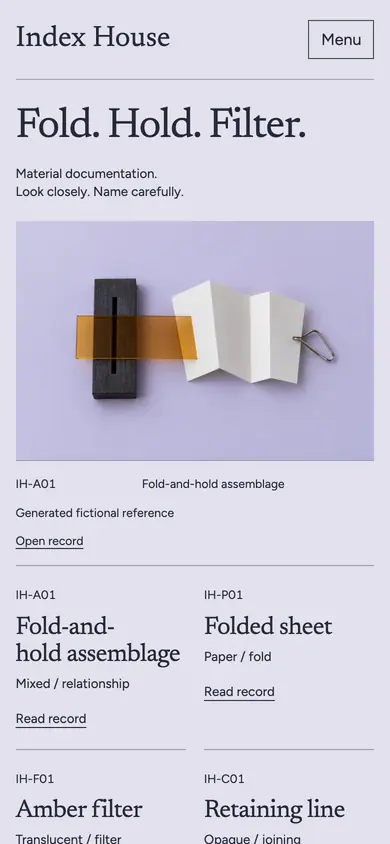 Look 1, Index House: sample home page on a phone