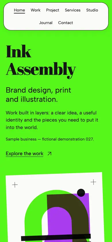 Look 1, Ink Assembly: sample home page on a phone