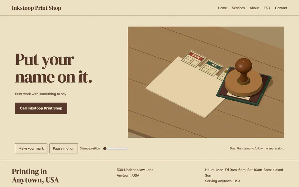 Look 1, Ink Stamp: sample home page on a computer