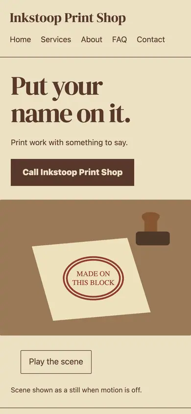 Look 1, Ink Stamp: sample home page on a phone