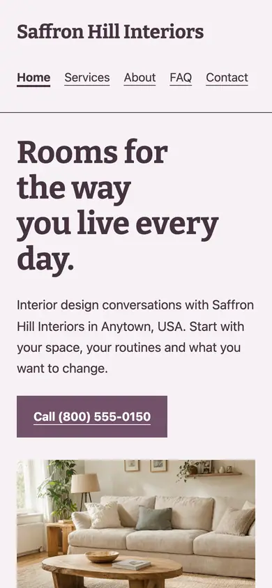Look 1, Neighborhood room planning folder: sample home page on a phone