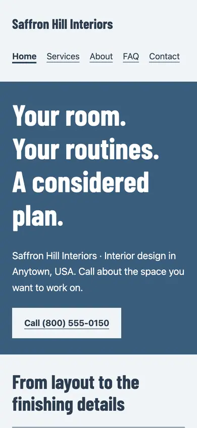 Look 3, Main-street design office sign: sample home page on a phone