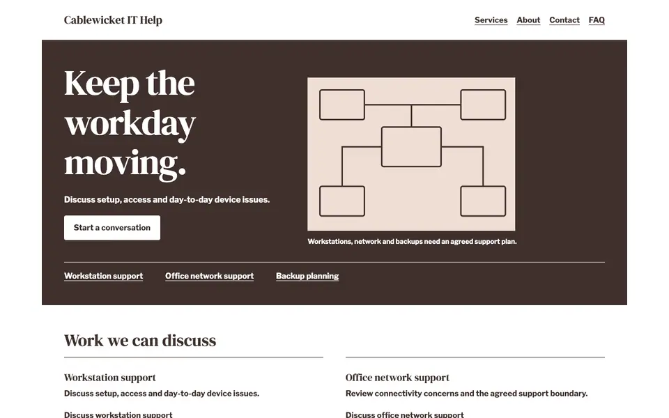 Look 1, Office systems connection map: sample home page on a computer