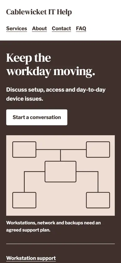 Look 1, Office systems connection map: sample home page on a phone