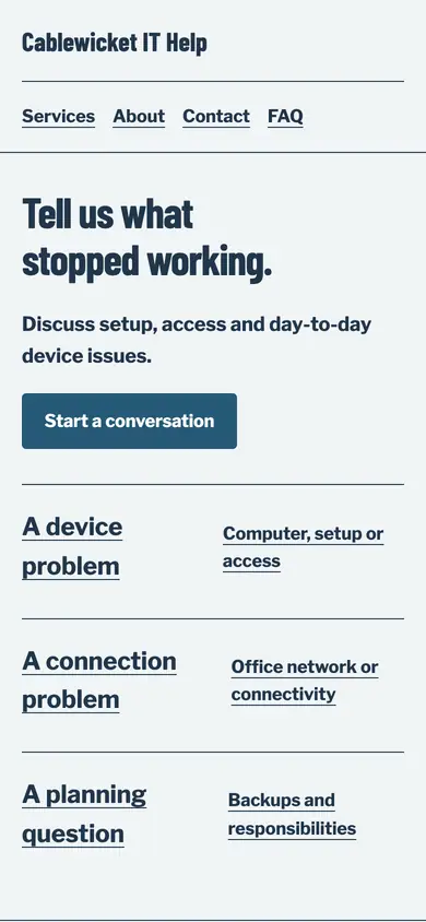 Look 2, Issue triage desk: sample home page on a phone