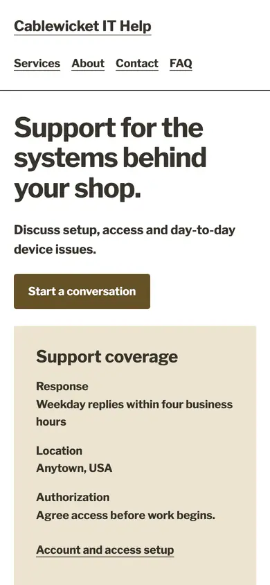 Look 3, Support coverage schedule: sample home page on a phone
