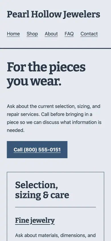 Look 3, Workshop receipt: sample home page on a phone