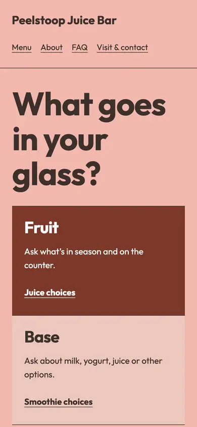 Look 1, Ingredient color bands: sample home page on a phone