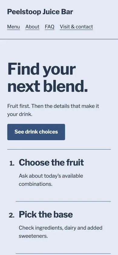 Look 3, Made to order blend path: sample home page on a phone