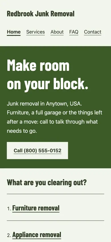 Look 1, Block pickup notice: sample home page on a phone