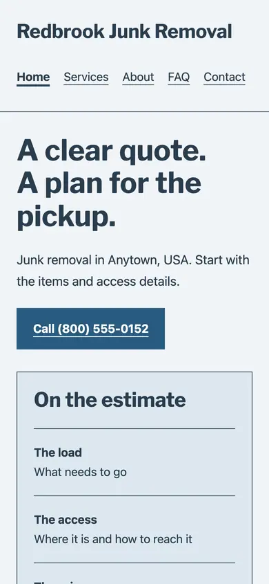 Look 2, Cleanout estimate pad: sample home page on a phone