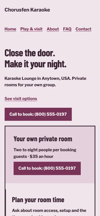 Look 1, Private room floor plan: sample home page on a phone