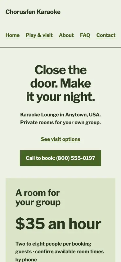 Look 2, Room-time selector: sample home page on a phone