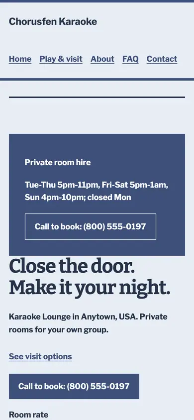 Look 3, Evening reservation envelope: sample home page on a phone
