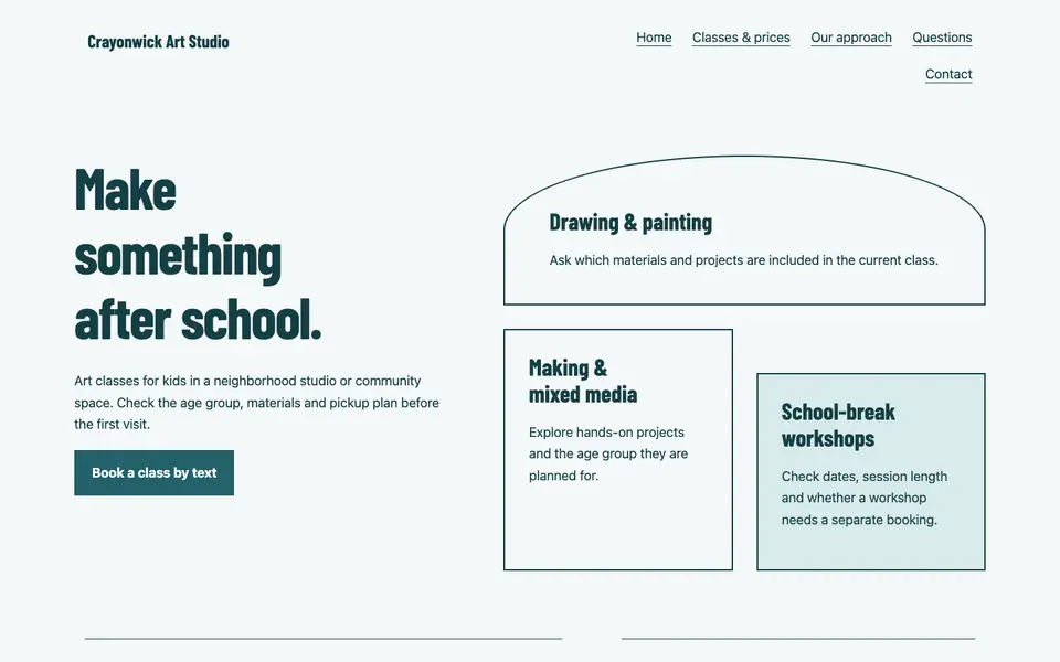 Look 1, Studio worktables: sample home page on a computer