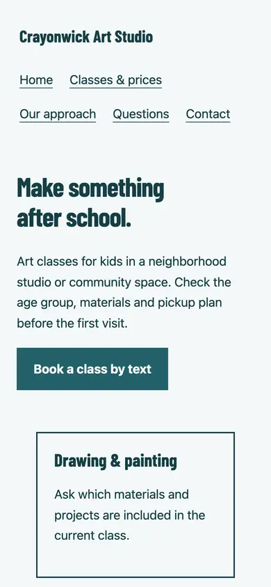 Look 1, Studio worktables: sample home page on a phone