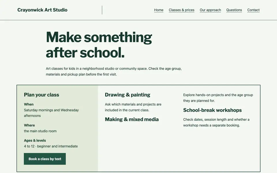 Look 3, Class project folio: sample home page on a computer