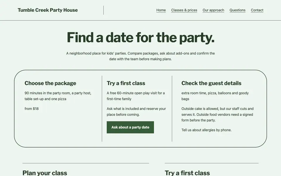 Look 3, Party planning placemat: sample home page on a computer