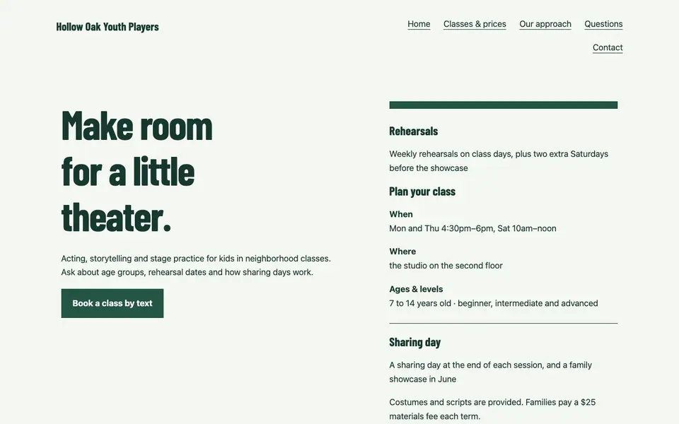 Look 1, Rehearsal call sheet: sample home page on a computer