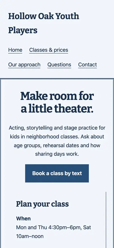 Look 2, Neighborhood playbill: sample home page on a phone