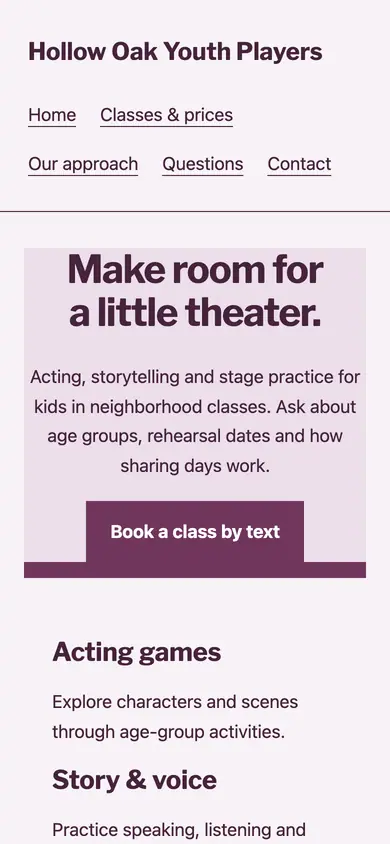 Look 3, Stage and wings: sample home page on a phone
