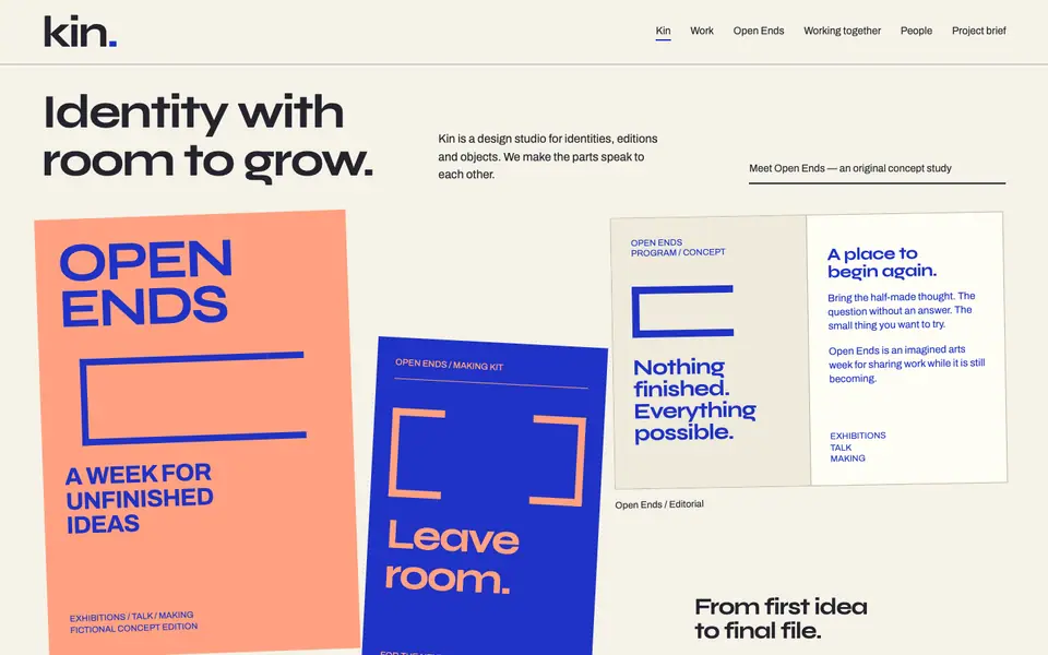 Look 1, Kin Studio: sample home page on a computer