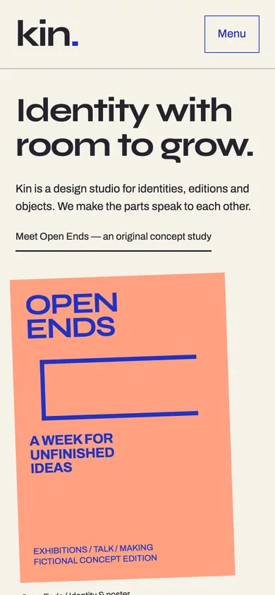 Look 1, Kin Studio: sample home page on a phone