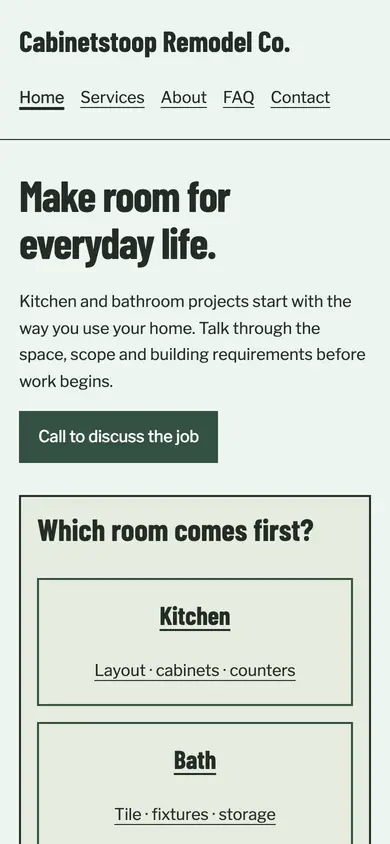 Look 1, Room plan: sample home page on a phone