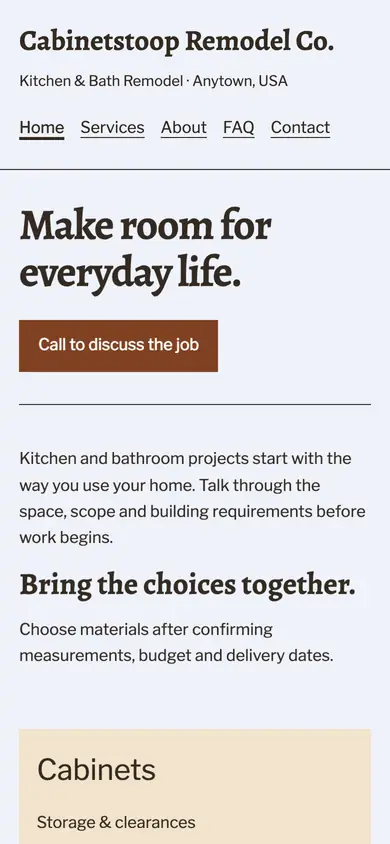 Look 2, Material decisions: sample home page on a phone