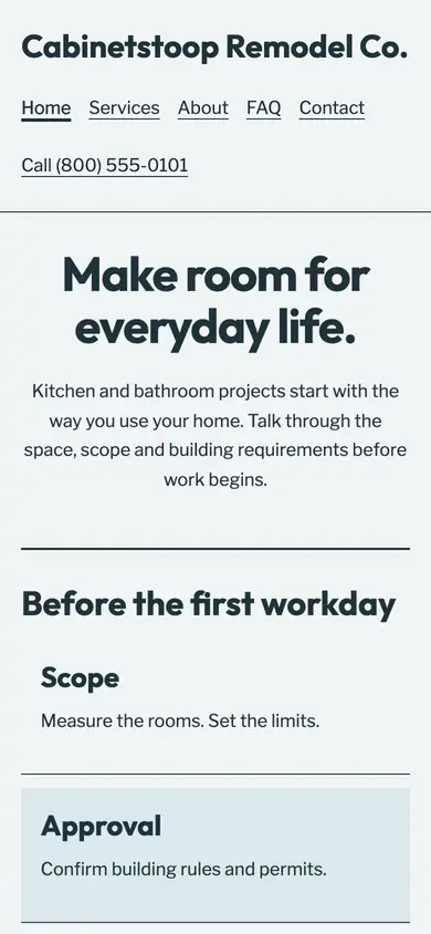 Look 3, Renovation calendar: sample home page on a phone