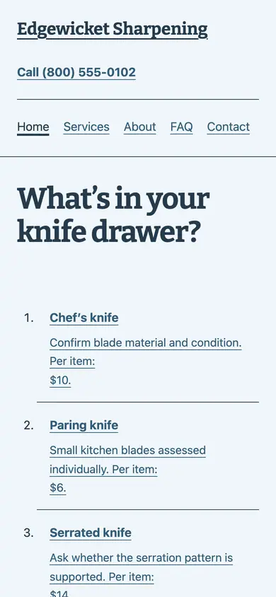 Look 2, The kitchen drawer inventory: sample home page on a phone