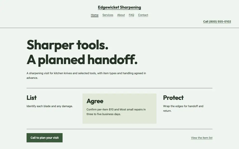 Look 3, The edge-to-handoff bench: sample home page on a computer