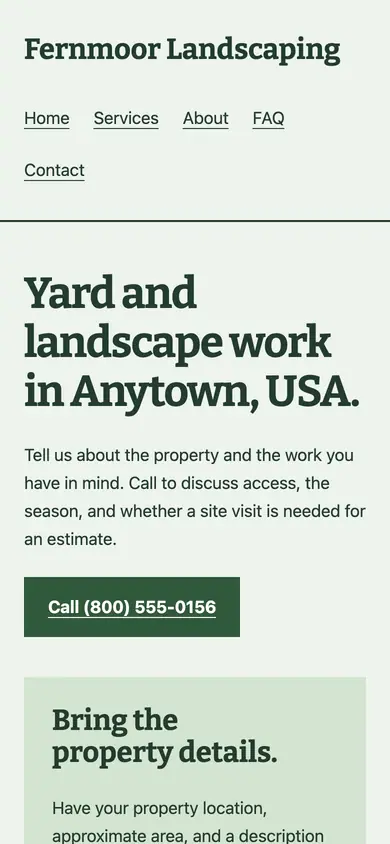 Look 1, Neighborhood nursery order sheet: sample home page on a phone