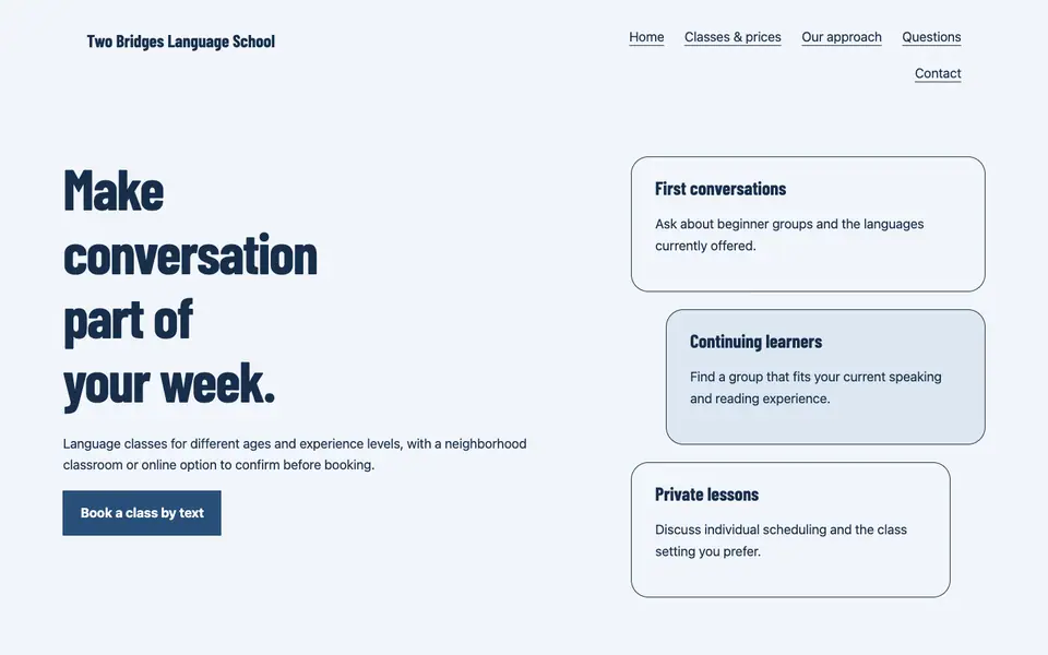 Look 1, Conversation tables: sample home page on a computer