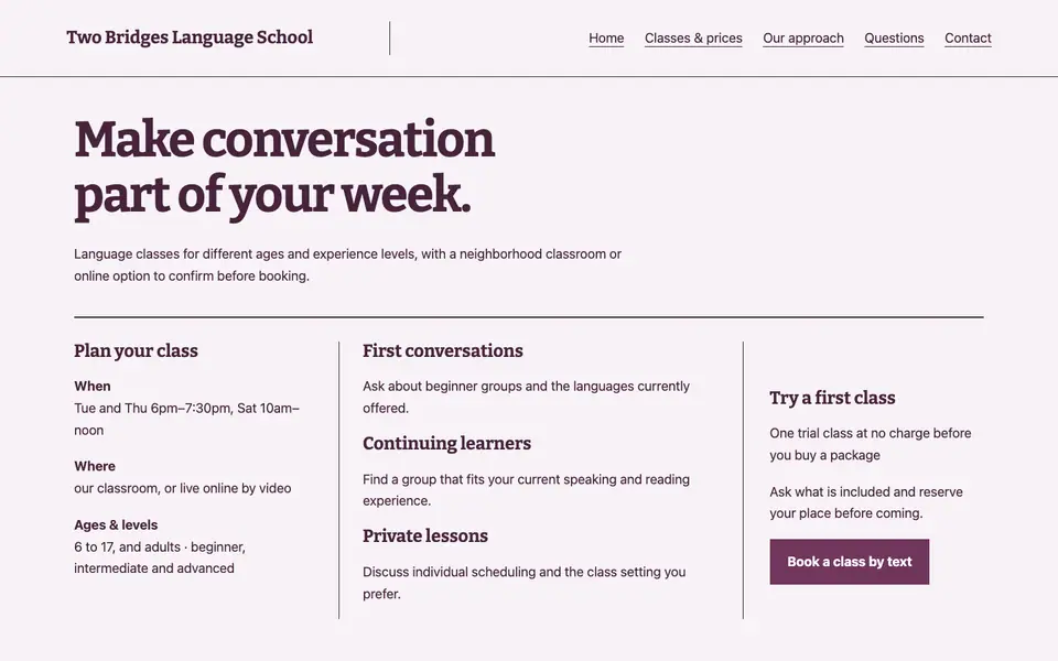 Look 2, Language course directory: sample home page on a computer