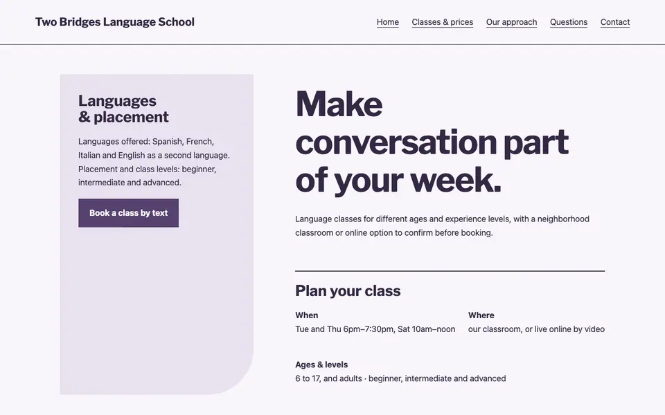 Look 3, Placement conversation: sample home page on a computer
