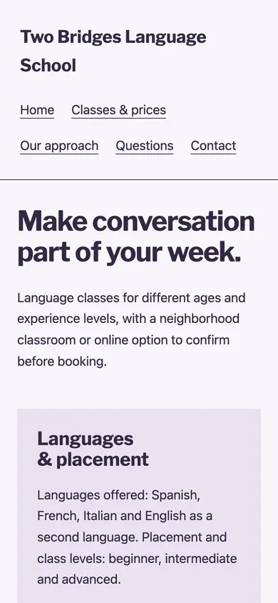 Look 3, Placement conversation: sample home page on a phone