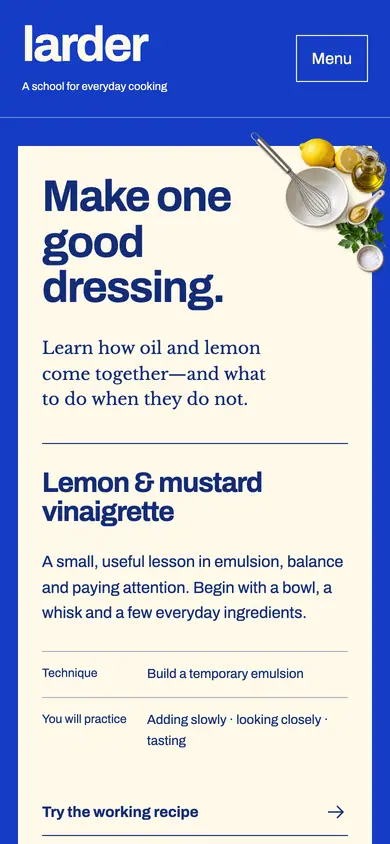Look 1, Larder: sample home page on a phone