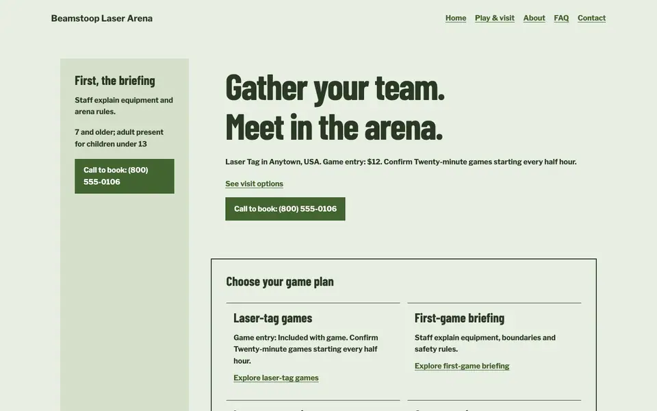 Look 1, Arena and briefing route: sample home page on a computer