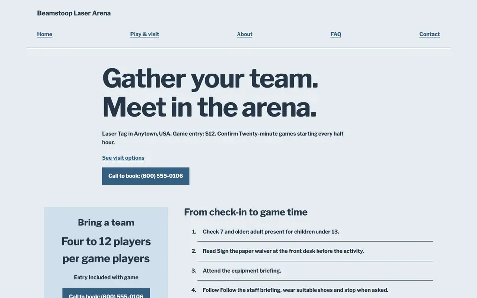Look 2, Team game roster: sample home page on a computer