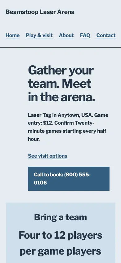 Look 2, Team game roster: sample home page on a phone