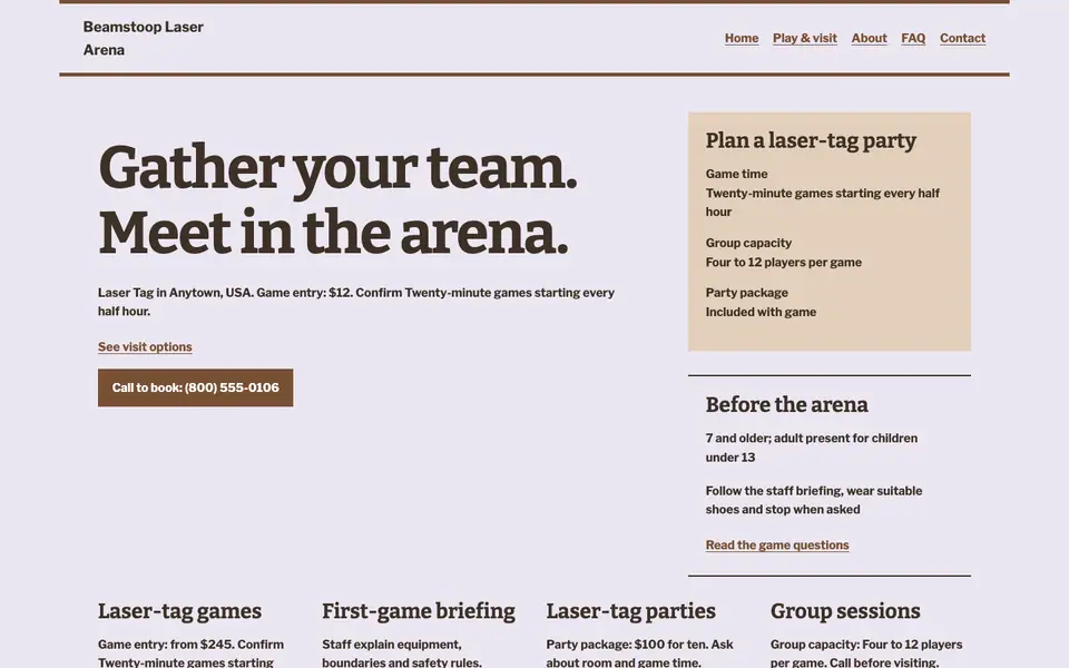Look 3, Party mission timetable: sample home page on a computer