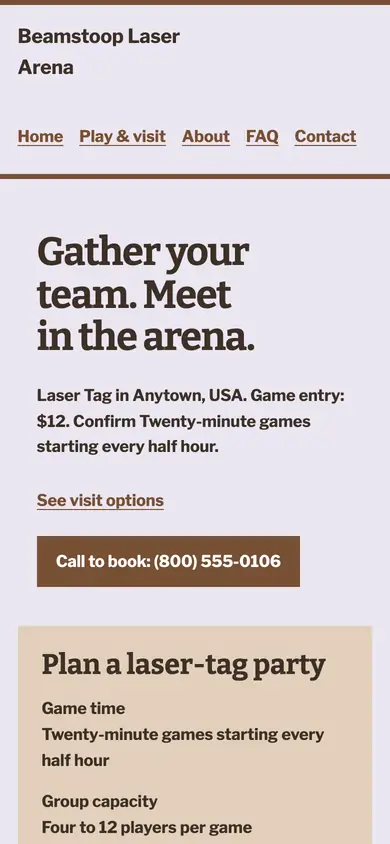 Look 3, Party mission timetable: sample home page on a phone