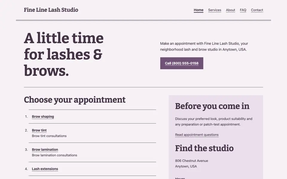 Look 1, Neighborhood beauty appointment slip: sample home page on a computer