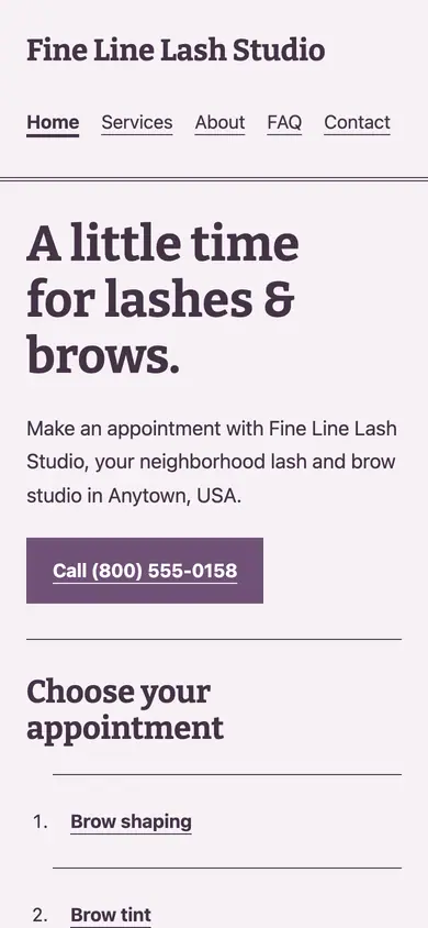 Look 1, Neighborhood beauty appointment slip: sample home page on a phone