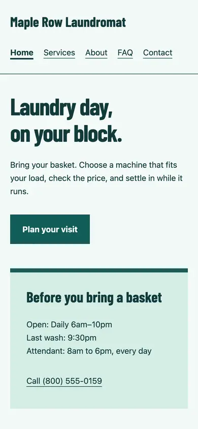 Look 1, Window lettering: sample home page on a phone