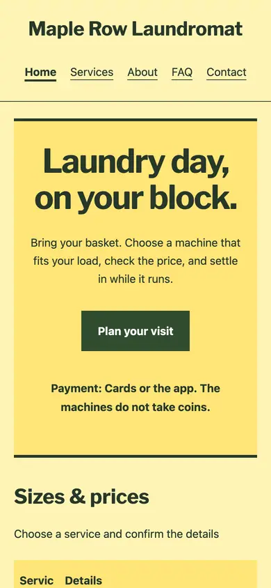 Look 2, Neighborhood wash board: sample home page on a phone