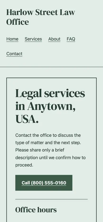 Look 1, Neighborhood office door: sample home page on a phone