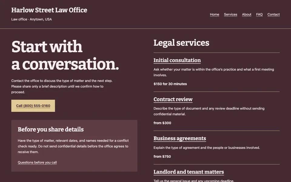 Look 2, Reception nameplate: sample home page on a computer